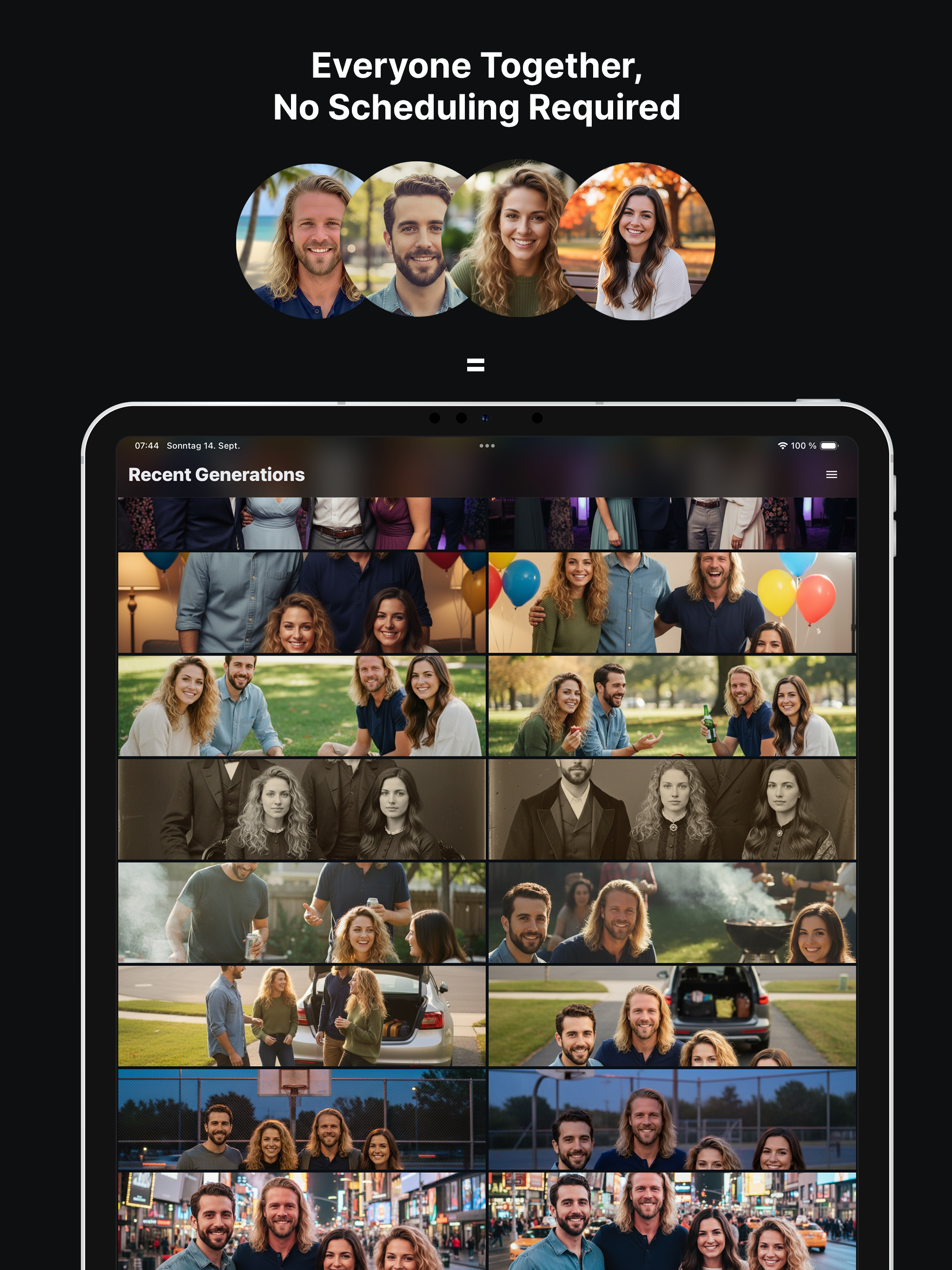 Close-up of AI group portrait showing natural skin tones