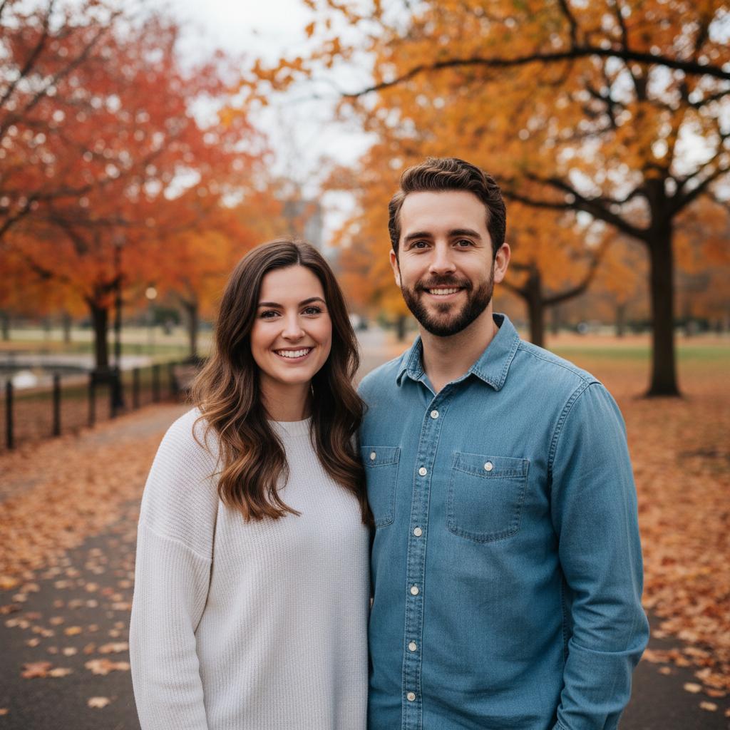 Quiet AI-generated family portrait in an autumn park