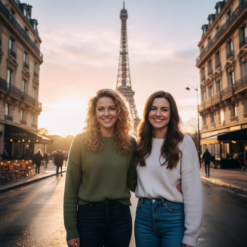 Casal em Paris ao entardecer