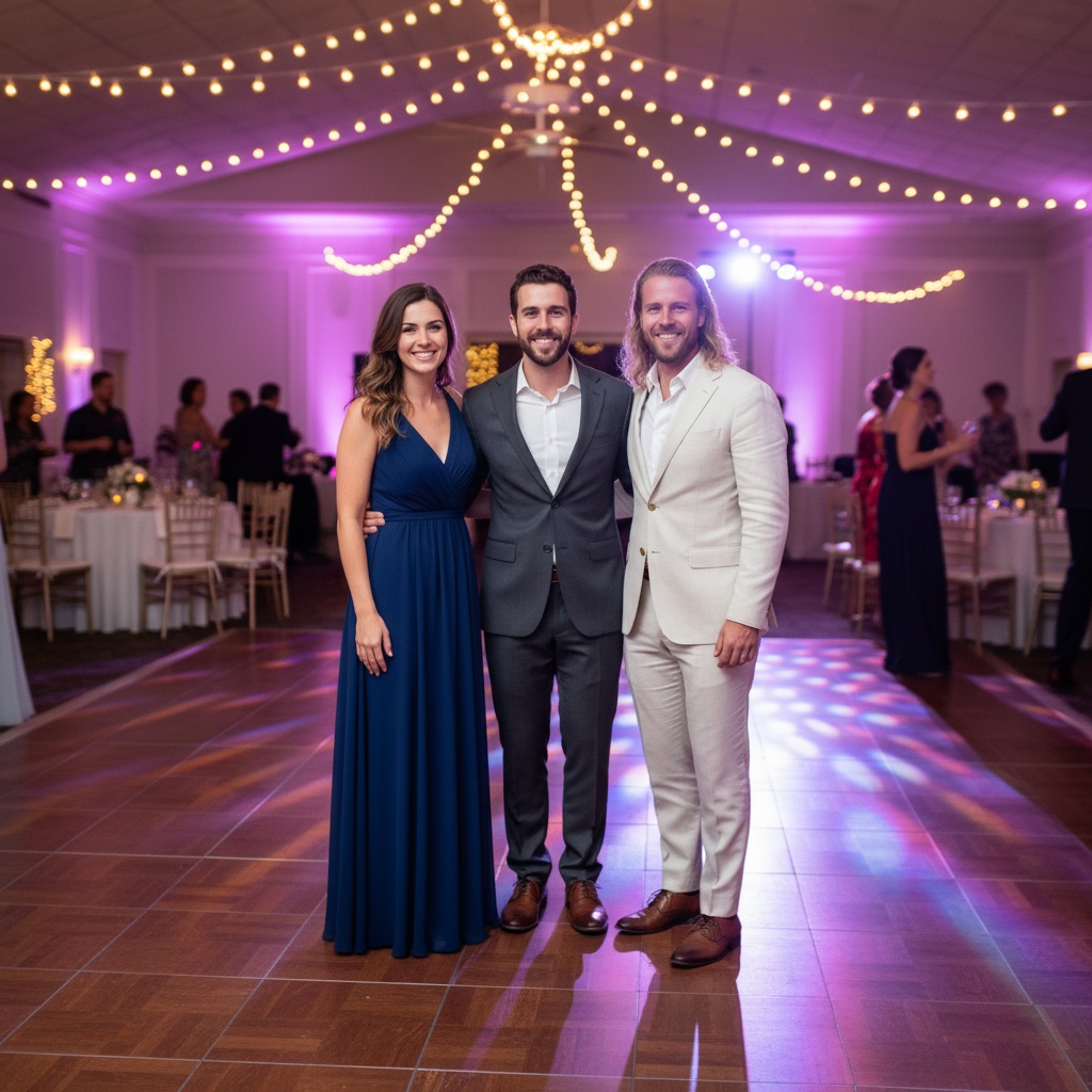 AI-generated wedding reception group portrait